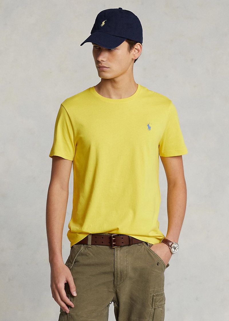 Camiseta Polo Ralph Lauren Hombre Custom Slim Fit Jersey Crewneck Chile Amarillo KMXDH-9328